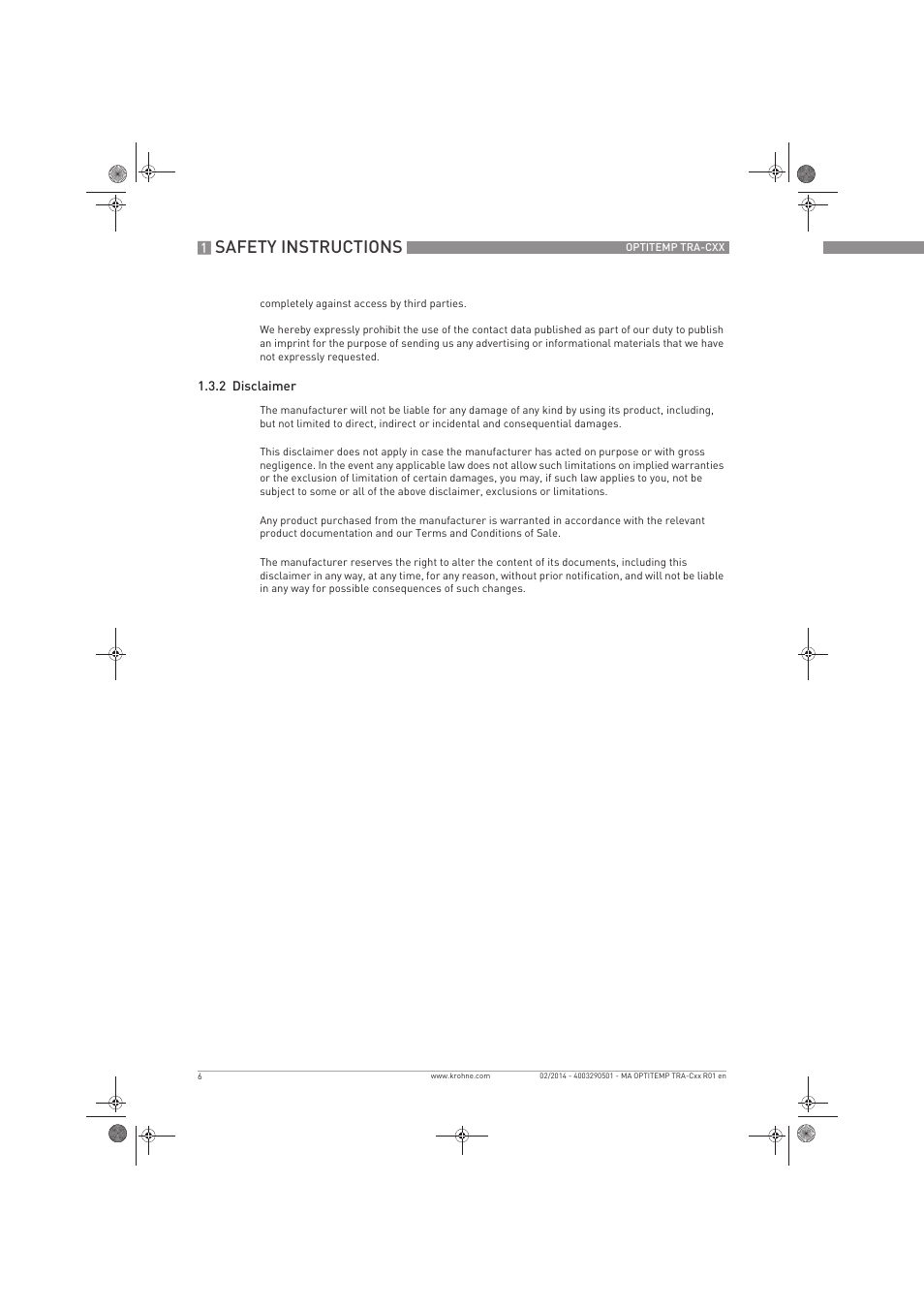 Safety instructions | KROHNE OPTITEMP Compact sensors User Manual | Page 6 / 44