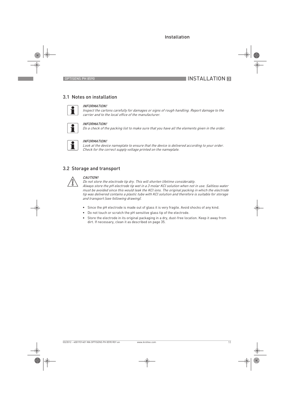 Installation | KROHNE OPTISENS PH 8590 User Manual | Page 11 / 46