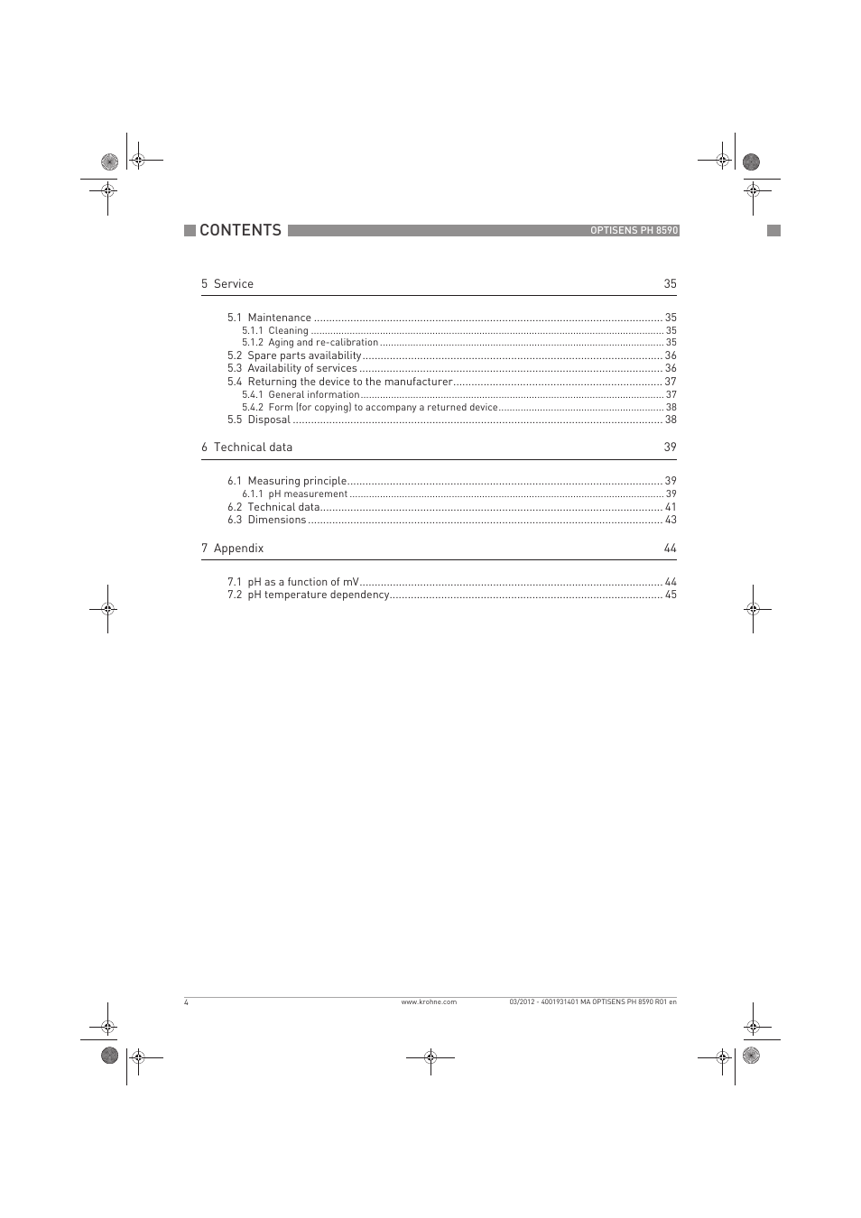 KROHNE OPTISENS PH 8590 User Manual | Page 4 / 46