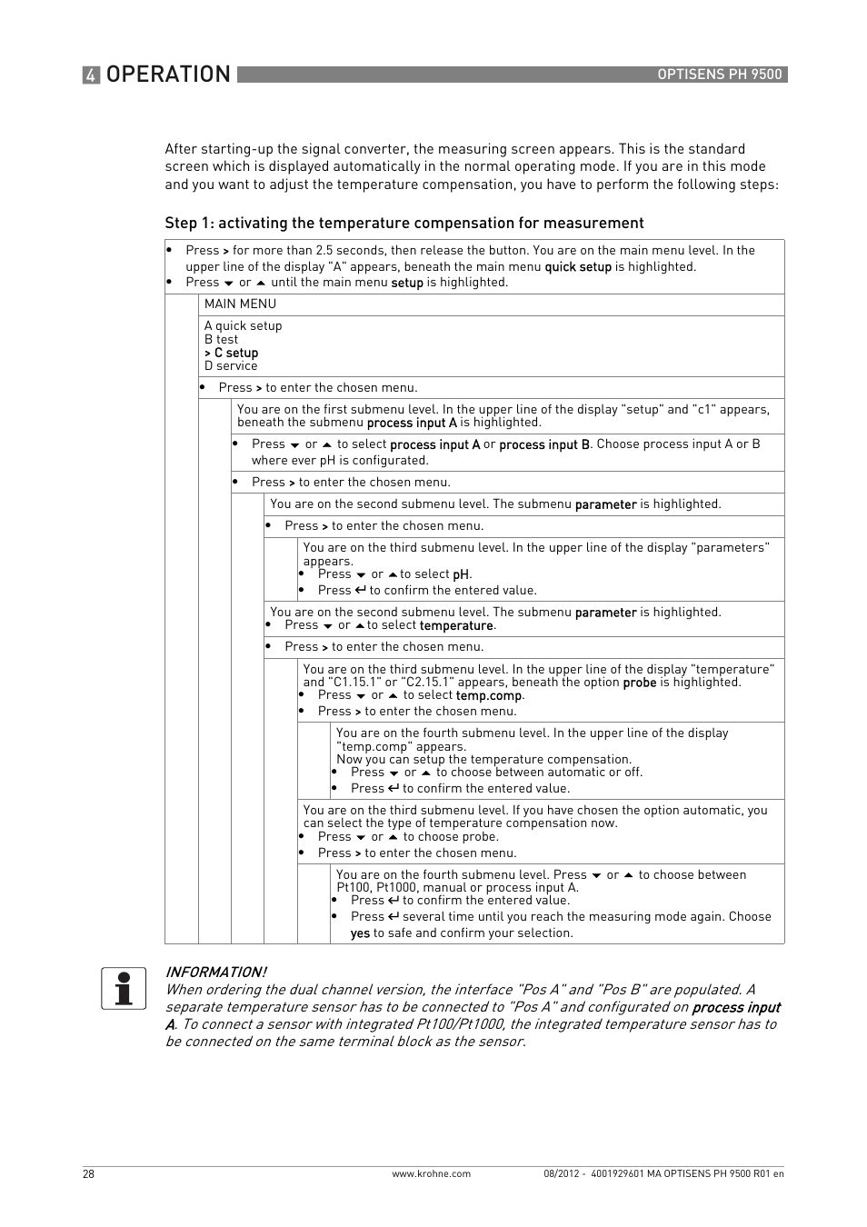 Operation | KROHNE OPTISENS PH 9500 User Manual | Page 28 / 48