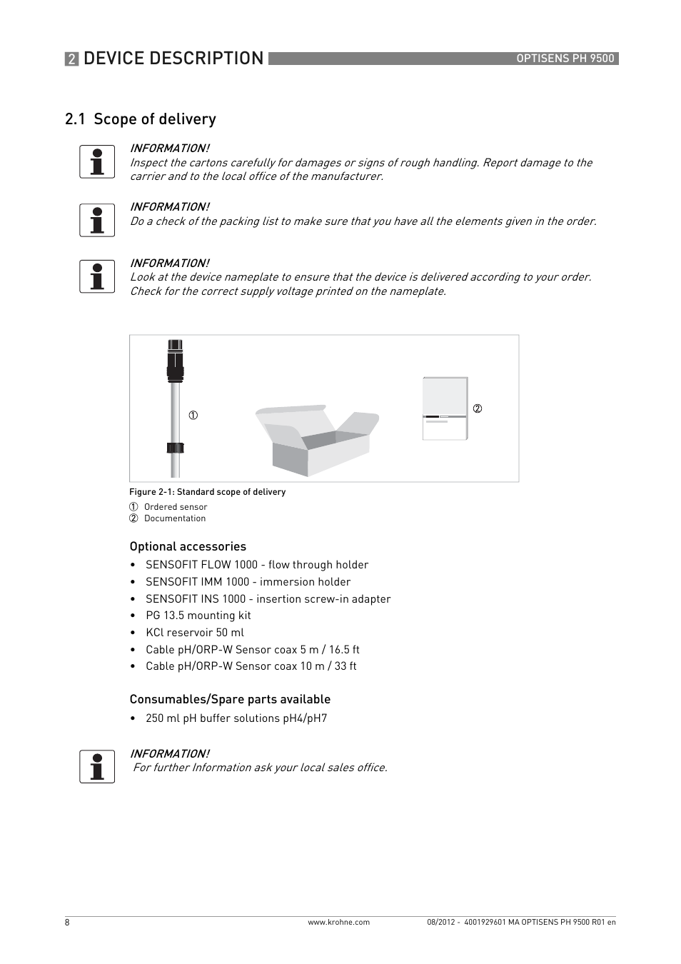 1 scope of delivery, Device description | KROHNE OPTISENS PH 9500 User Manual | Page 8 / 48