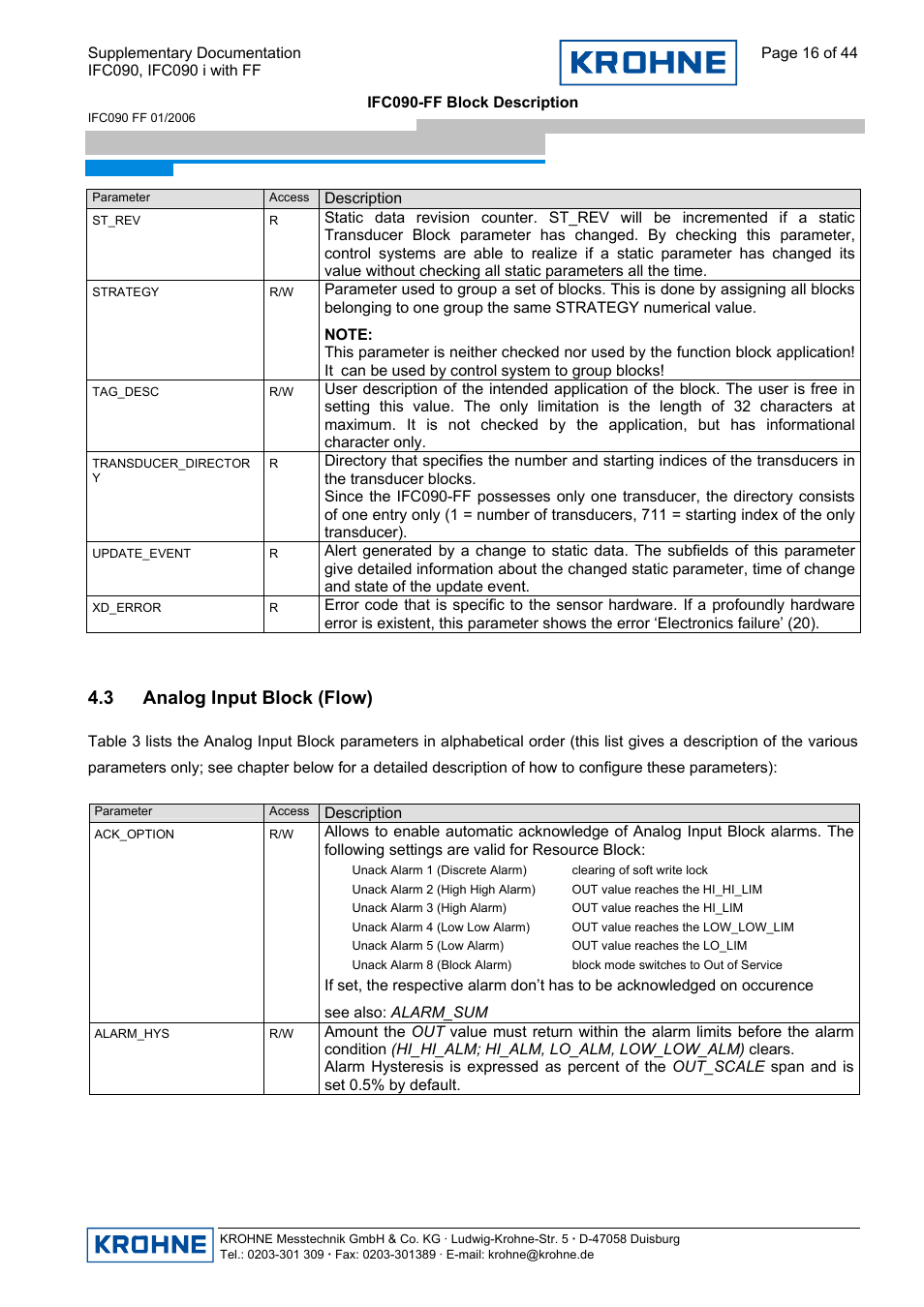 3 analog input block (flow) | KROHNE IFC 090 i Converter FOUNDATION FIELDBUS User Manual | Page 16 / 44