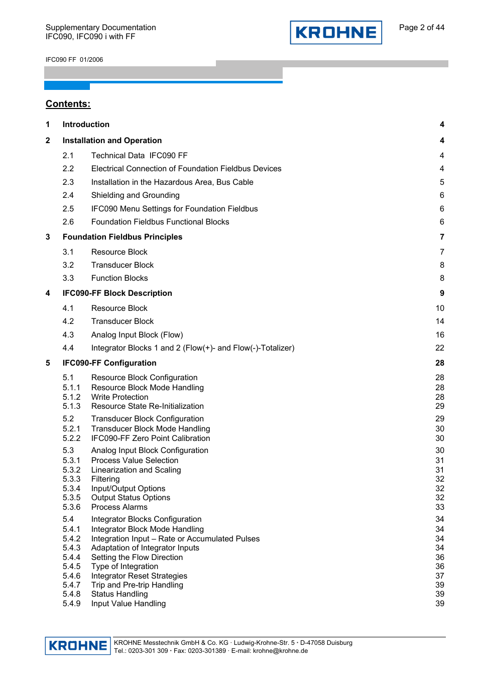 KROHNE IFC 090 i Converter FOUNDATION FIELDBUS User Manual | Page 2 / 44