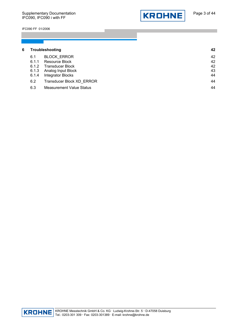 KROHNE IFC 090 i Converter FOUNDATION FIELDBUS User Manual | Page 3 / 44