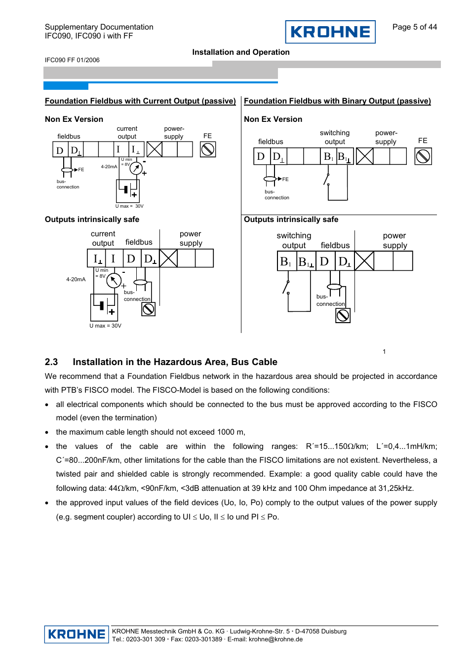 Ii d d, Di i, 3 installation in the hazardous area, bus cable | KROHNE IFC 090 i Converter FOUNDATION FIELDBUS User Manual | Page 5 / 44