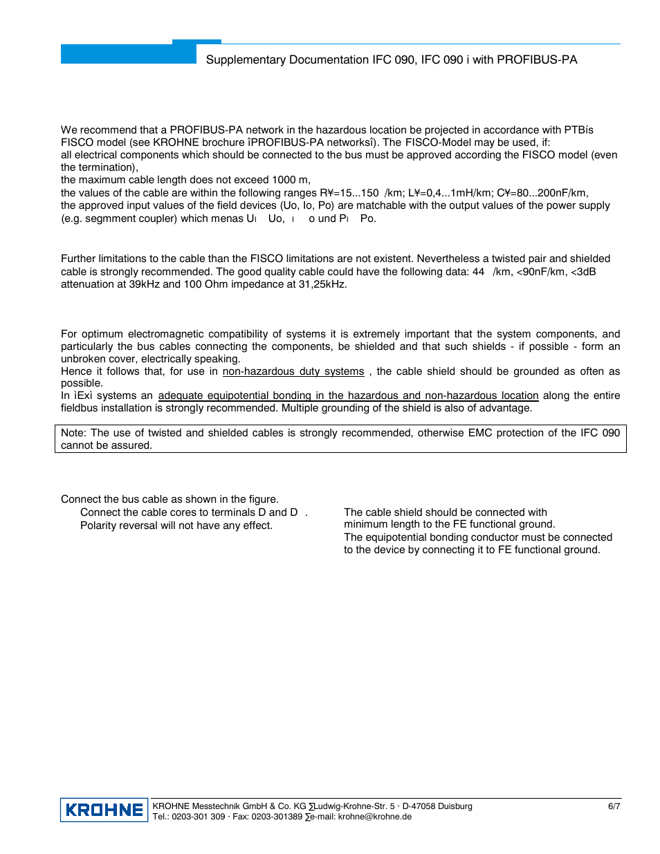 Electrical connection | KROHNE IFC 090 Converter PROFIBUS User Manual | Page 6 / 7