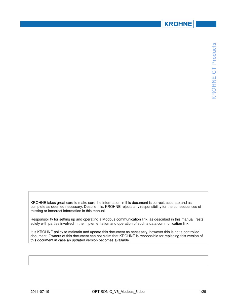 KROHNE OPTISONIC V6 Modbus User Manual | 29 pages