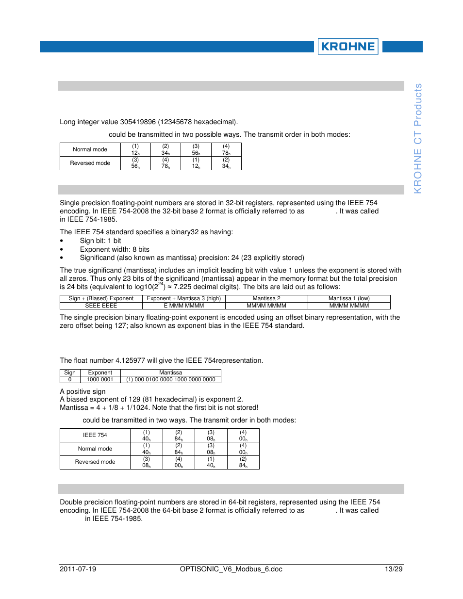 KROHNE OPTISONIC V6 Modbus User Manual | Page 13 / 29