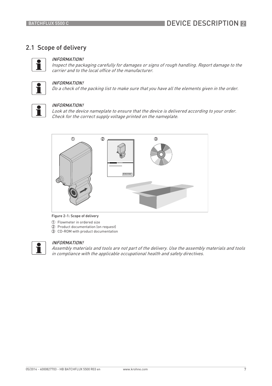 Device description, 1 scope of delivery | KROHNE BATCHFLUX 5500 C EN User Manual | Page 7 / 32