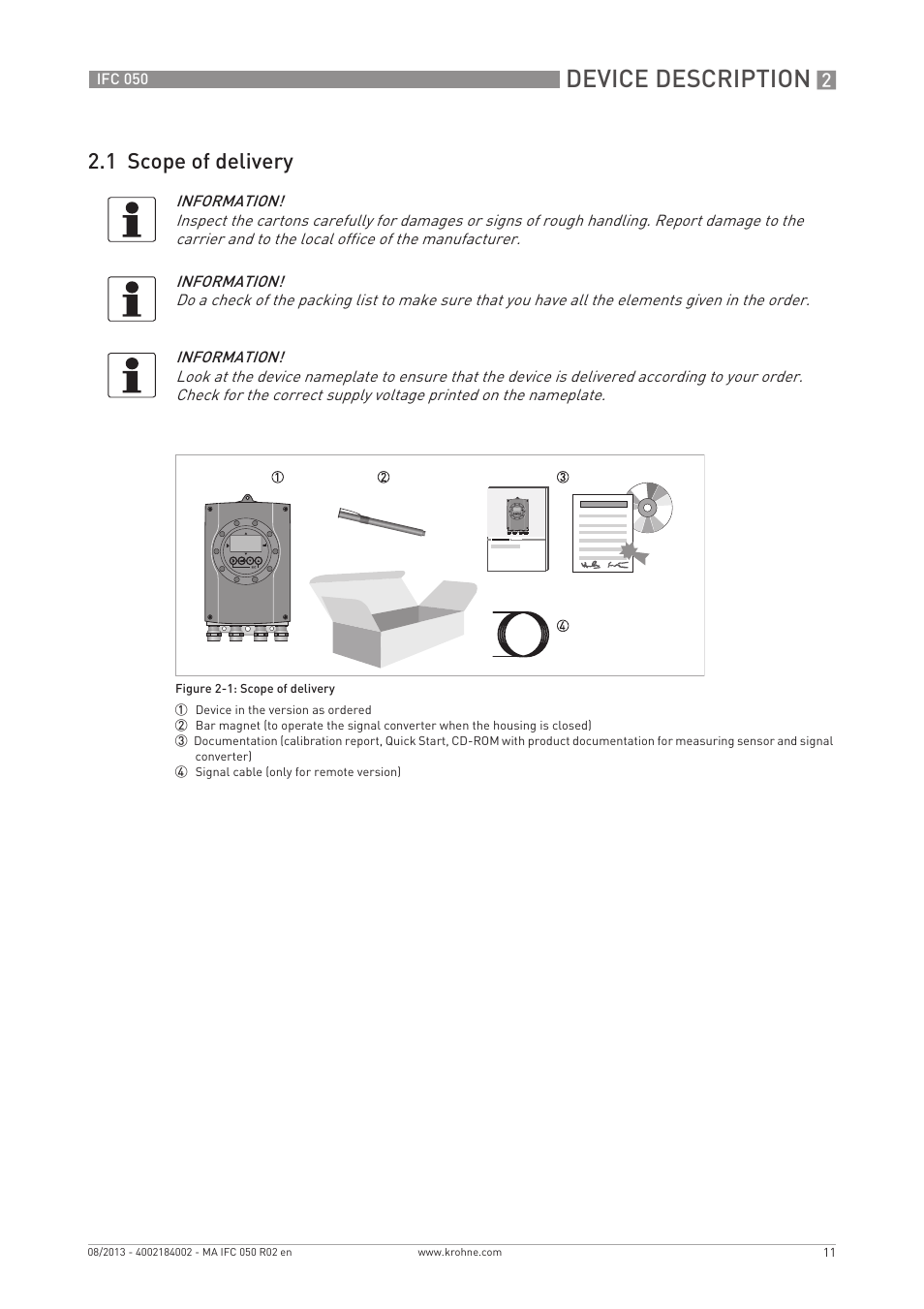 Device description, 1 scope of delivery | KROHNE IFC 050 Converter EN User Manual | Page 11 / 84