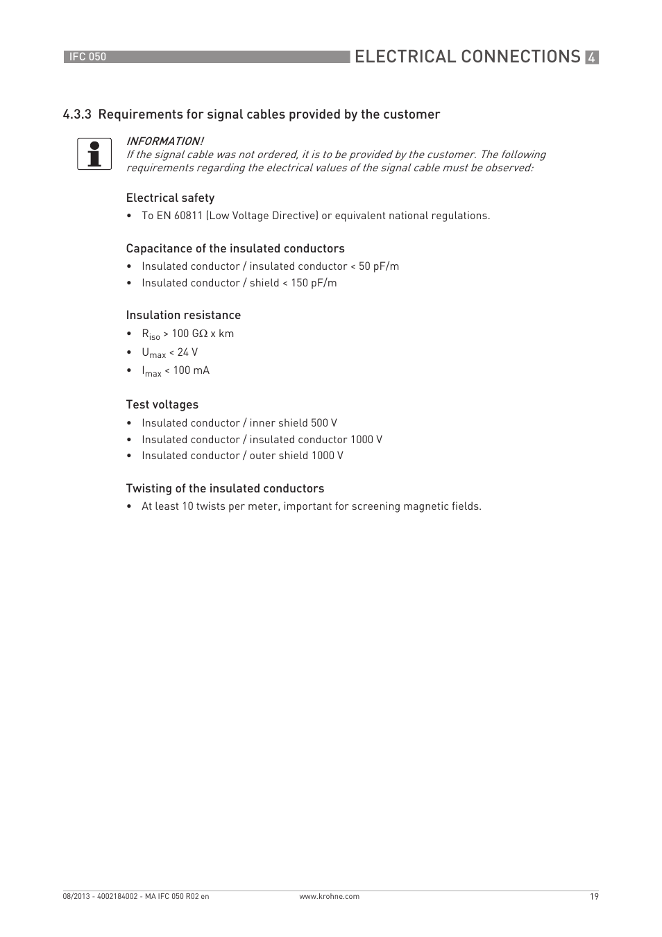 Electrical connections | KROHNE IFC 050 Converter EN User Manual | Page 19 / 84