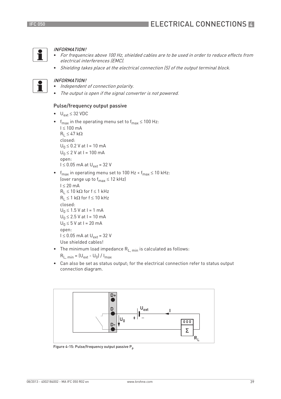 Electrical connections | KROHNE IFC 050 Converter EN User Manual | Page 39 / 84