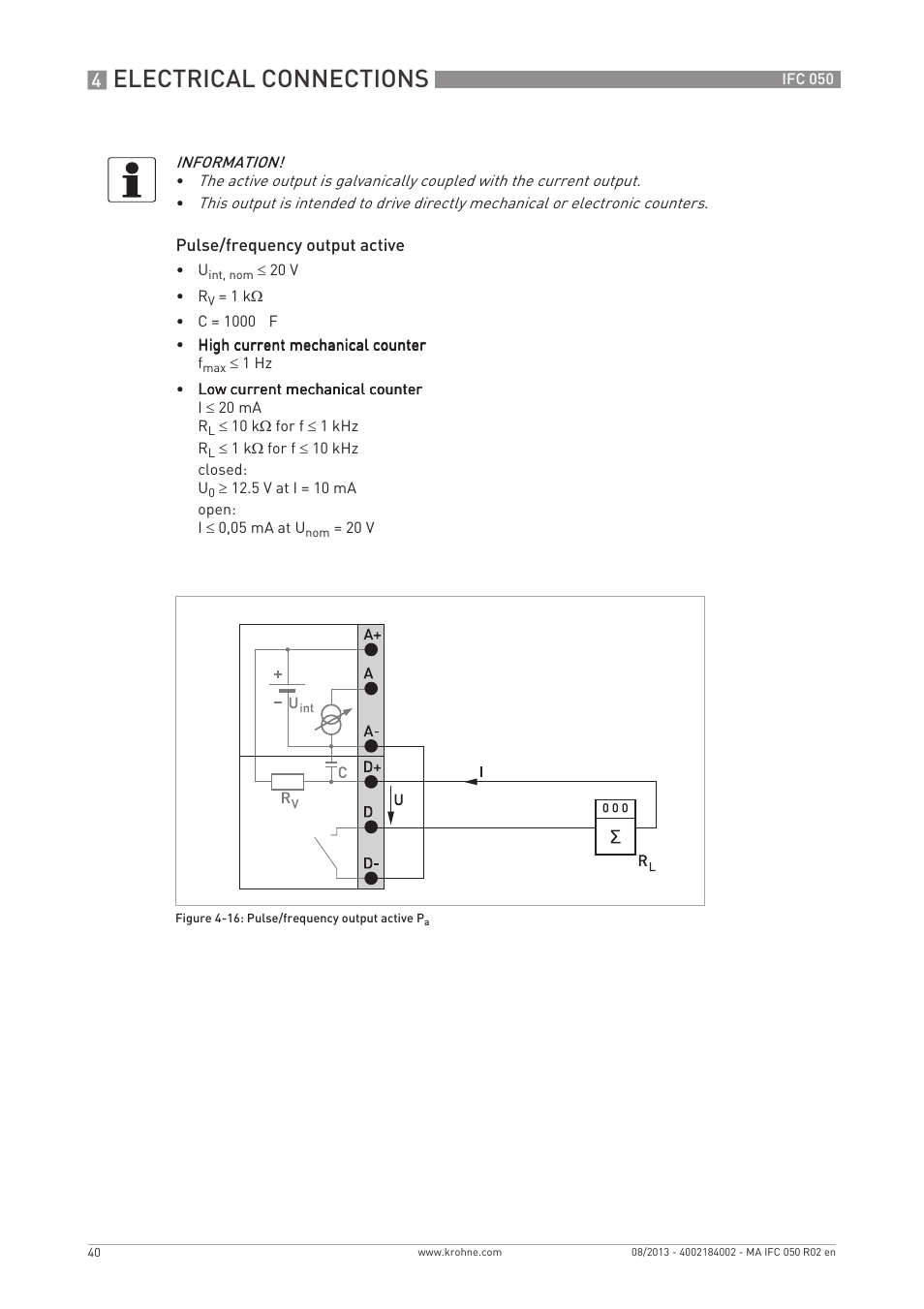 Electrical connections | KROHNE IFC 050 Converter EN User Manual | Page 40 / 84