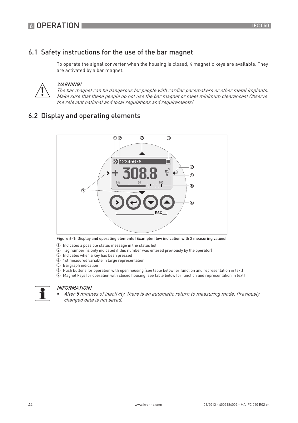 Operation, 2 display and operating elements | KROHNE IFC 050 Converter EN User Manual | Page 44 / 84