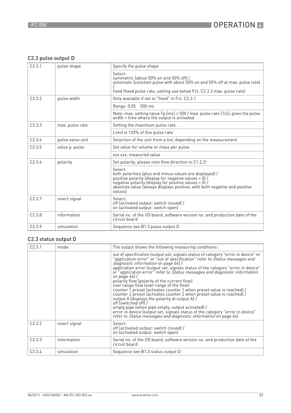 Operation | KROHNE IFC 050 Converter EN User Manual | Page 57 / 84