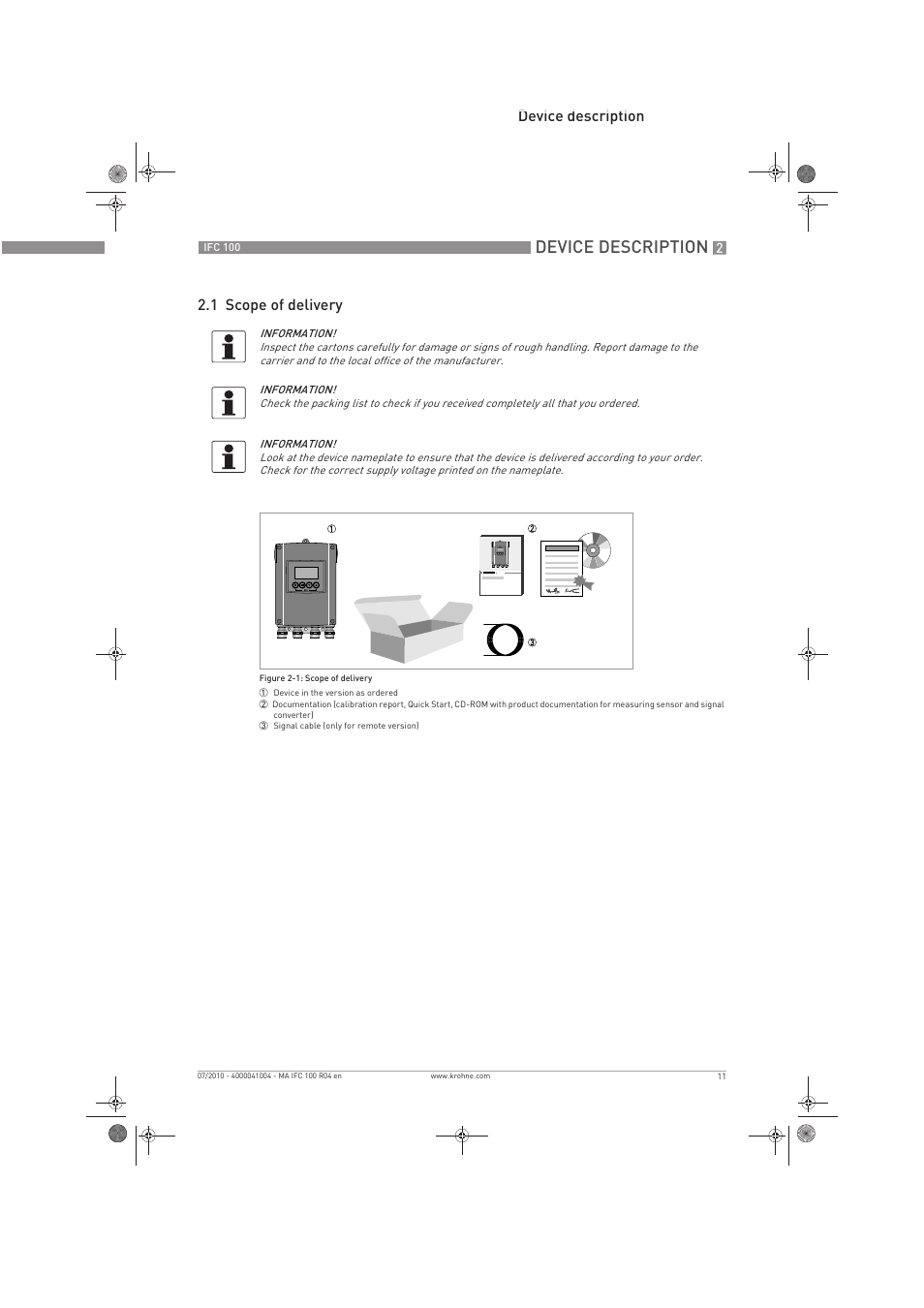 Device description, Device description 2.1 scope of delivery | KROHNE IFC 100 Converter EN User Manual | Page 11 / 116