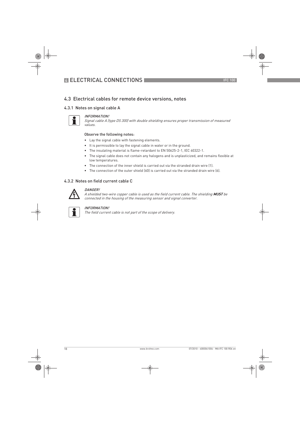 Electrical connections | KROHNE IFC 100 Converter EN User Manual | Page 18 / 116