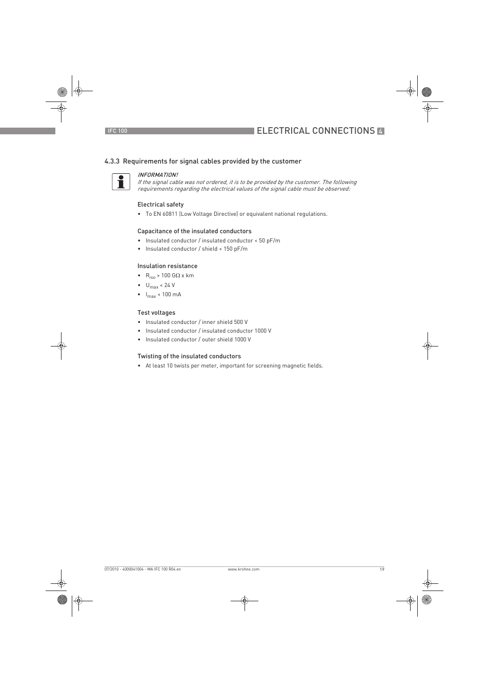 Electrical connections | KROHNE IFC 100 Converter EN User Manual | Page 19 / 116