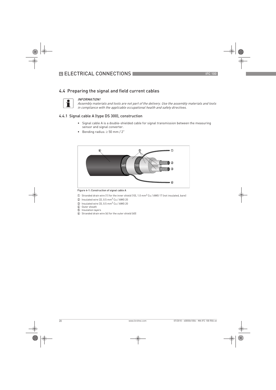 Electrical connections, 4 preparing the signal and field current cables | KROHNE IFC 100 Converter EN User Manual | Page 20 / 116