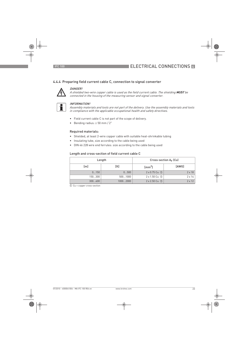 Electrical connections | KROHNE IFC 100 Converter EN User Manual | Page 23 / 116