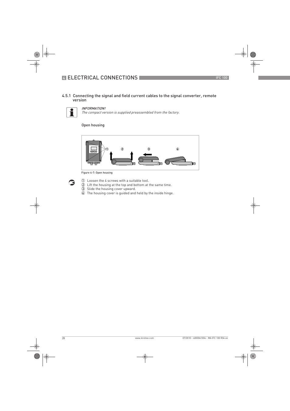 Electrical connections | KROHNE IFC 100 Converter EN User Manual | Page 28 / 116