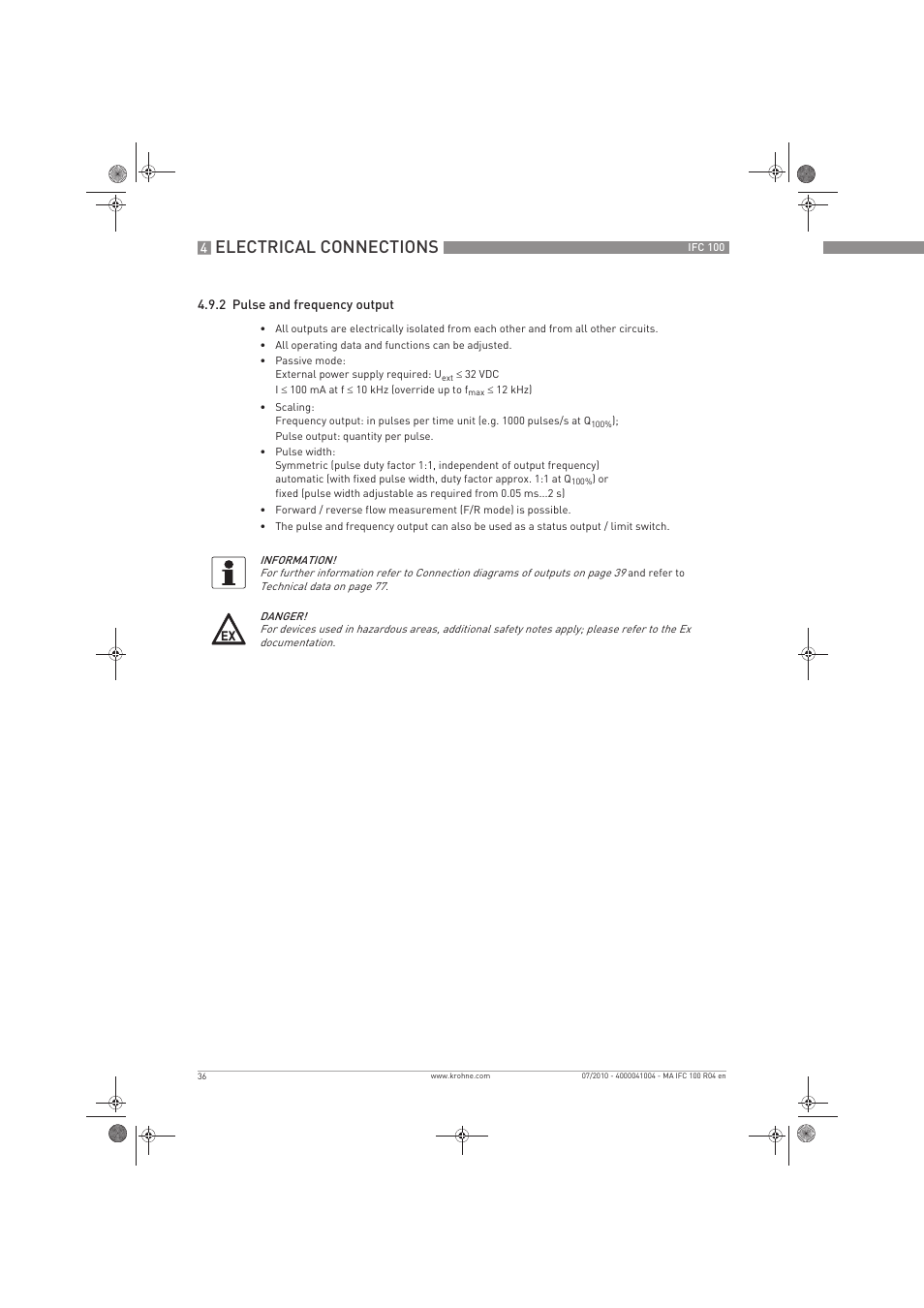 Electrical connections | KROHNE IFC 100 Converter EN User Manual | Page 36 / 116