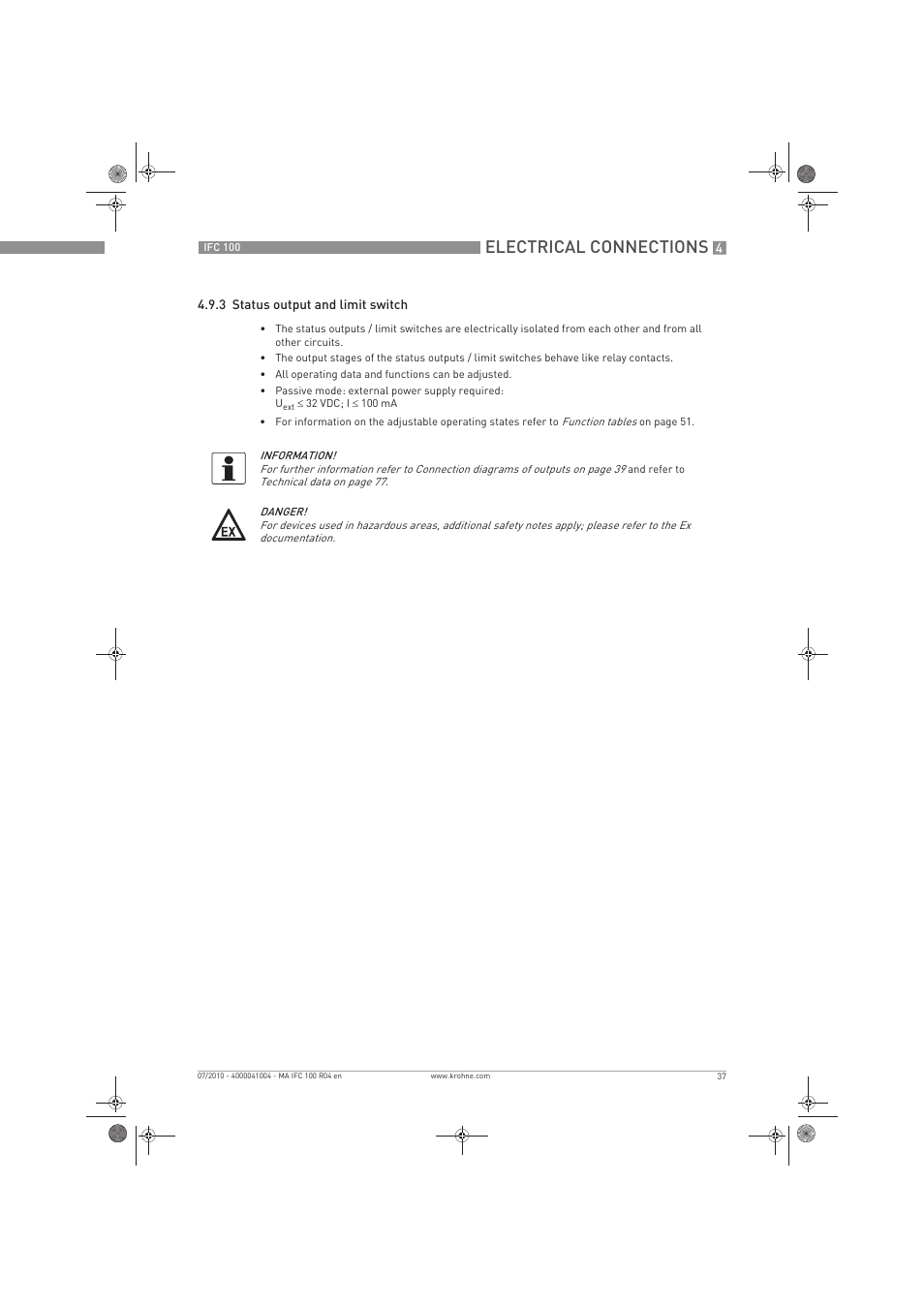 Electrical connections | KROHNE IFC 100 Converter EN User Manual | Page 37 / 116