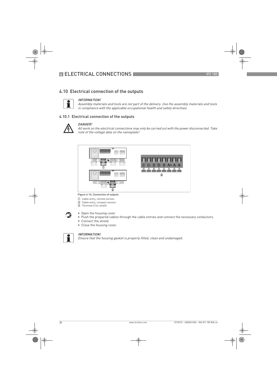 Electrical connections, 10 electrical connection of the outputs | KROHNE IFC 100 Converter EN User Manual | Page 38 / 116