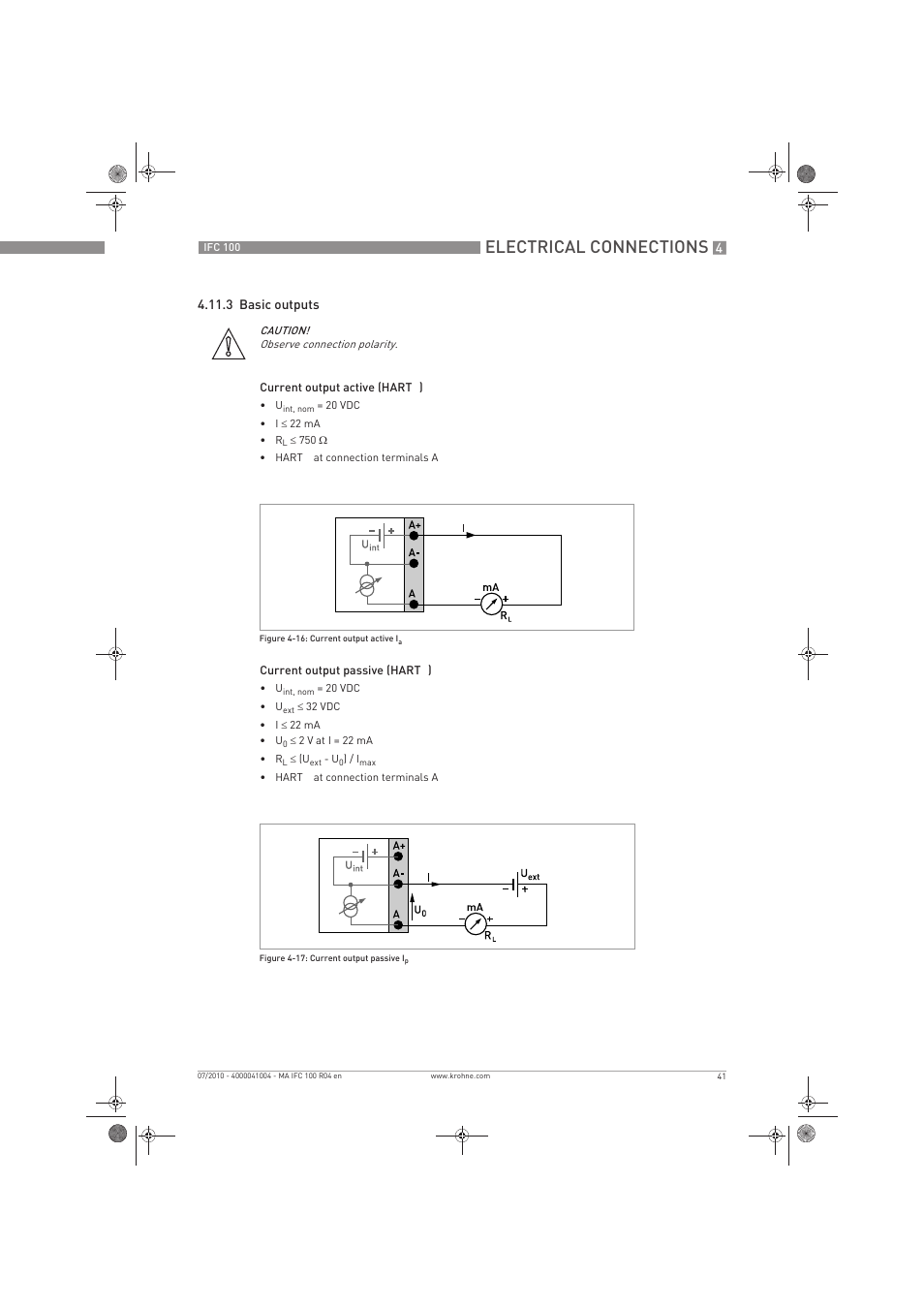 Electrical connections | KROHNE IFC 100 Converter EN User Manual | Page 41 / 116