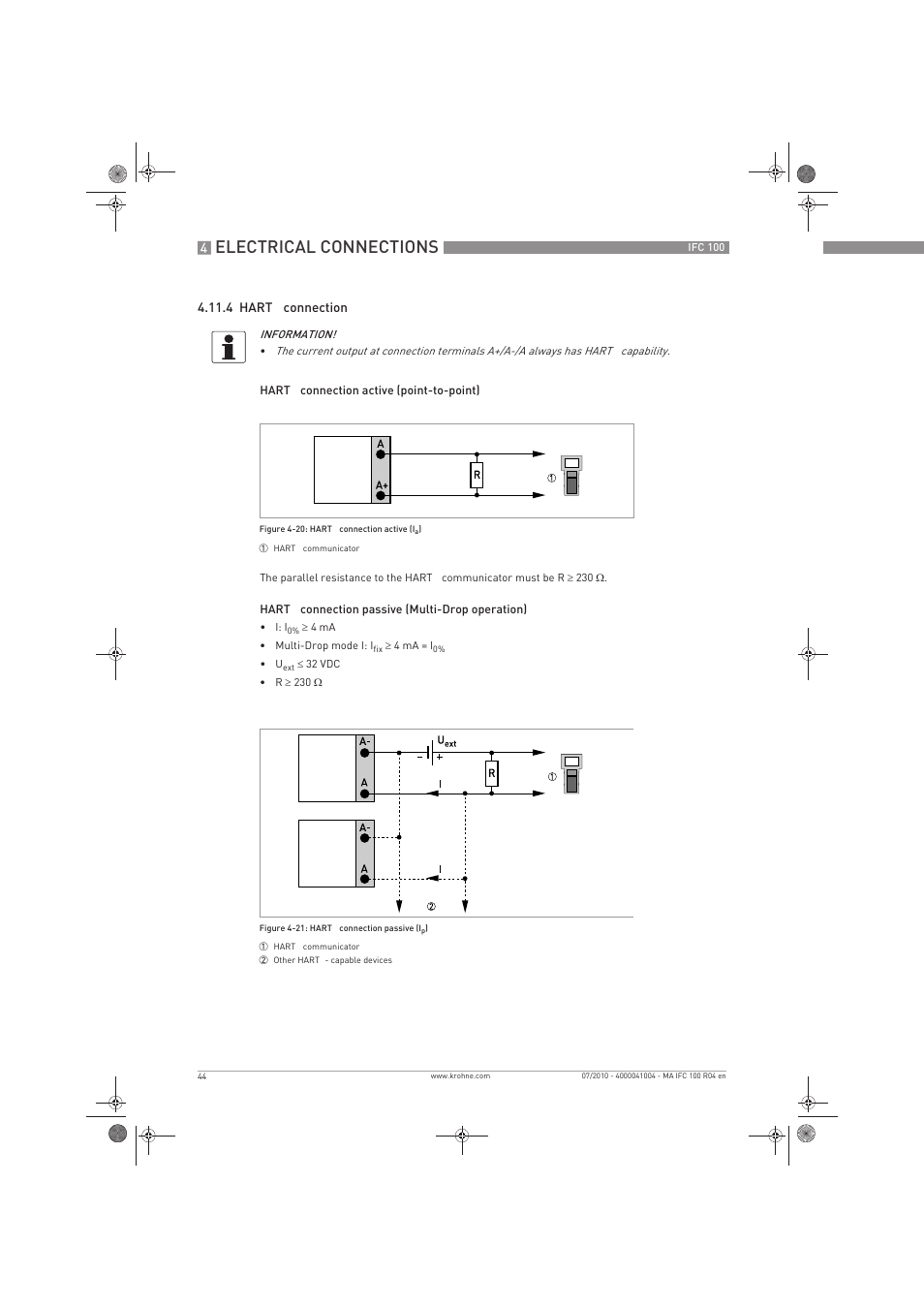 Electrical connections | KROHNE IFC 100 Converter EN User Manual | Page 44 / 116