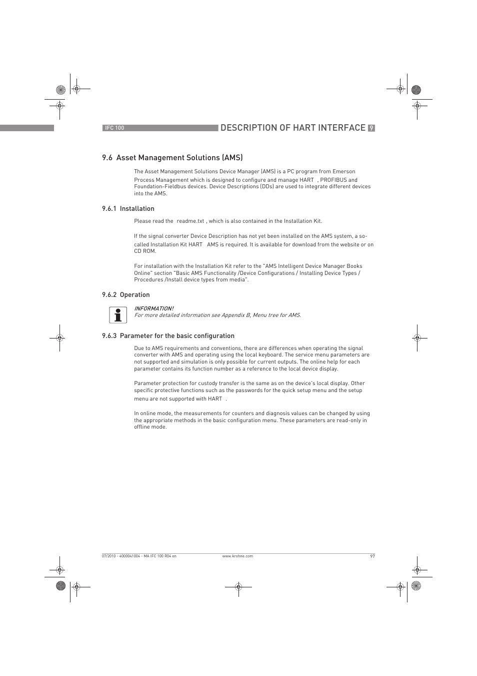 Description of hart interface, 6 asset management solutions (ams) | KROHNE IFC 100 Converter EN User Manual | Page 97 / 116