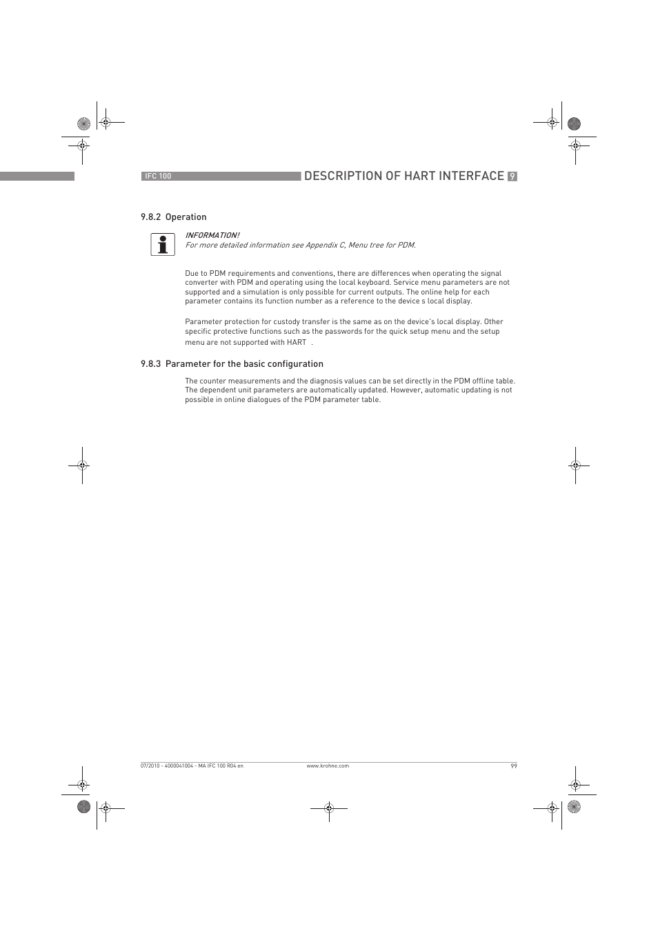 Description of hart interface | KROHNE IFC 100 Converter EN User Manual | Page 99 / 116