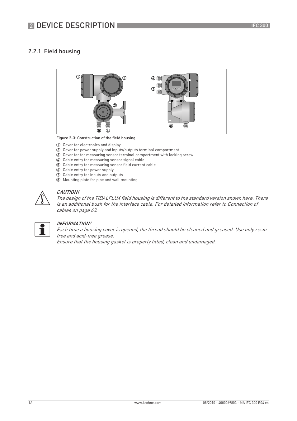 Device description, 1 field housing | KROHNE IFC 300 Converter EN User Manual | Page 16 / 192