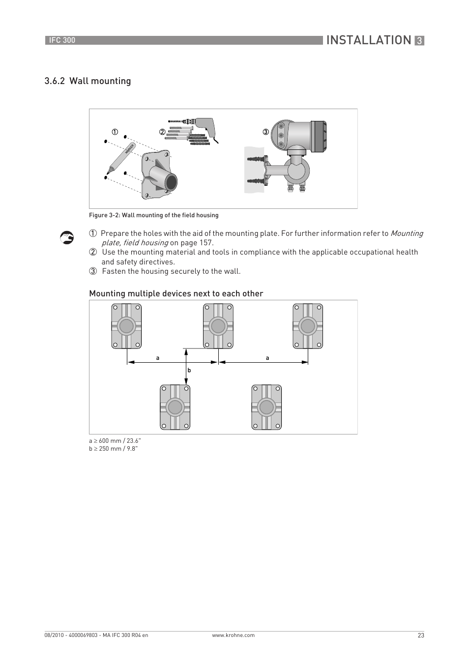 Installation, 2 wall mounting | KROHNE IFC 300 Converter EN User Manual | Page 23 / 192