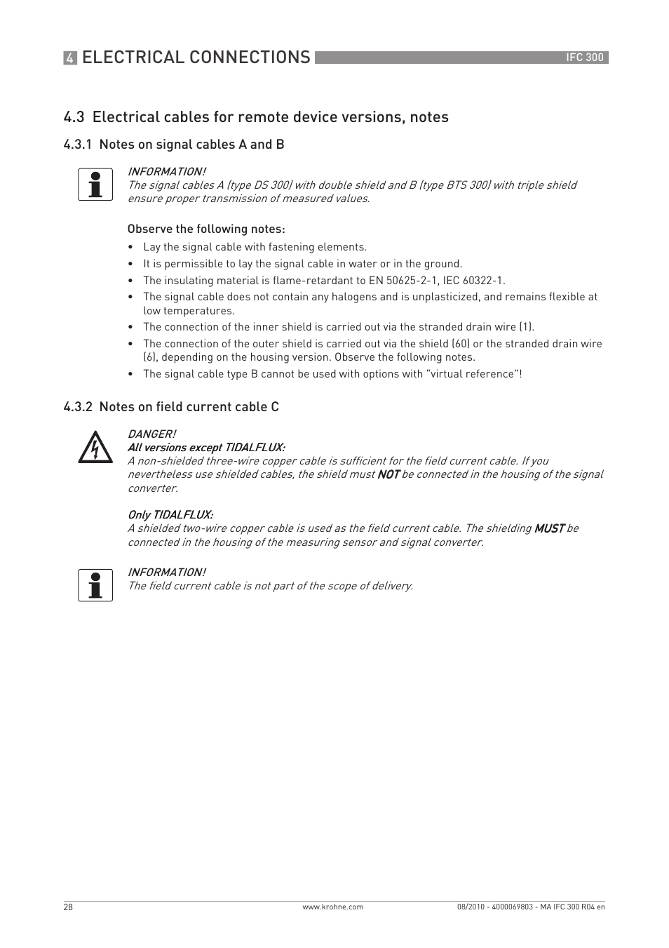 Electrical connections | KROHNE IFC 300 Converter EN User Manual | Page 28 / 192