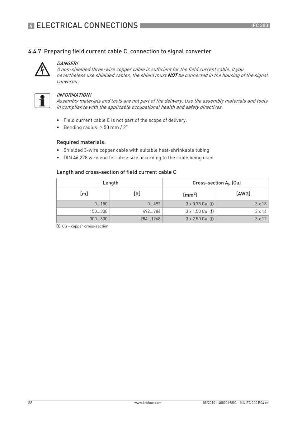 Electrical connections | KROHNE IFC 300 Converter EN User Manual | Page 38 / 192