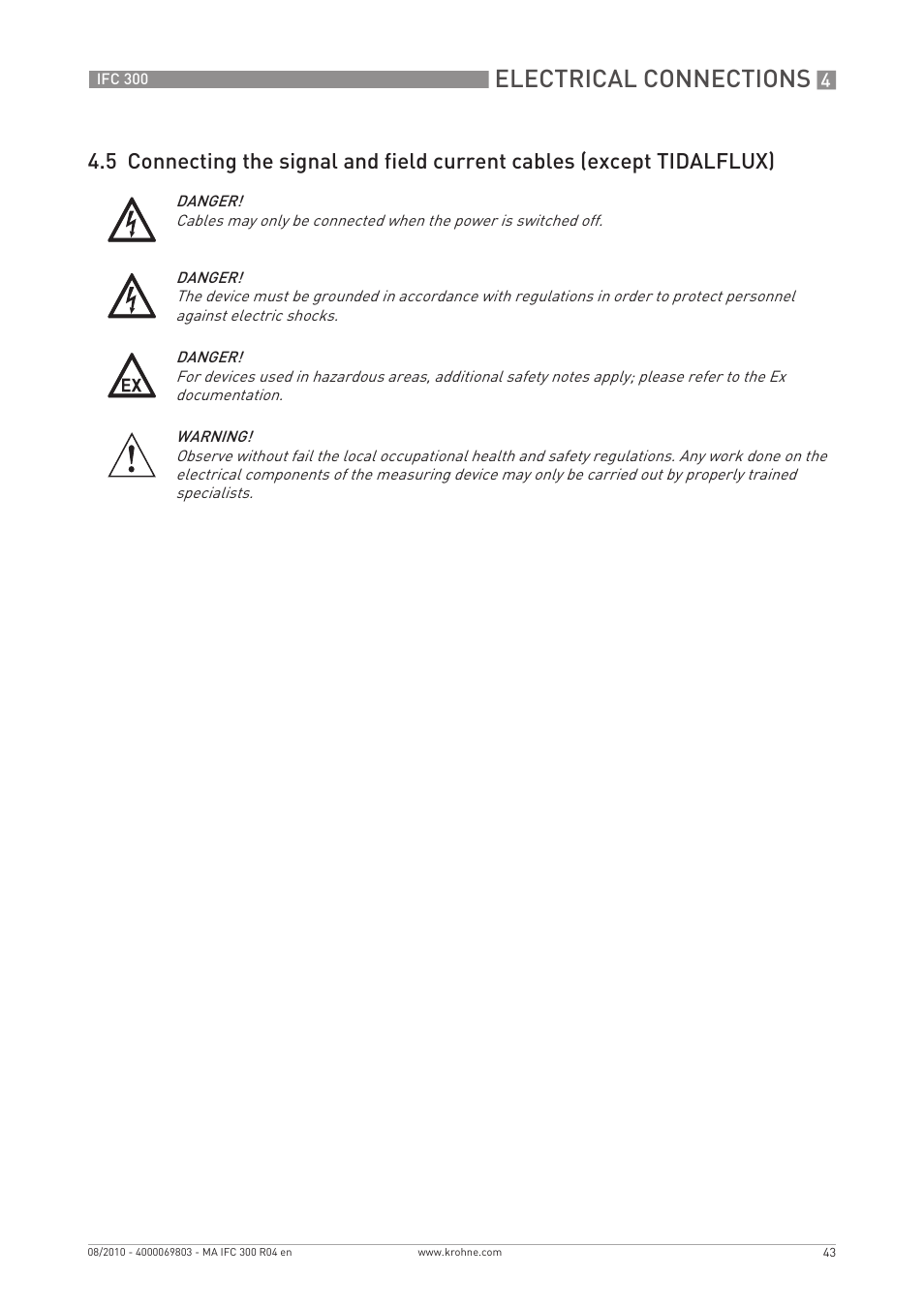 Electrical connections | KROHNE IFC 300 Converter EN User Manual | Page 43 / 192