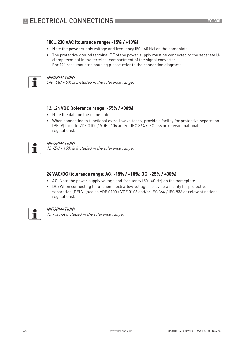 Electrical connections | KROHNE IFC 300 Converter EN User Manual | Page 66 / 192