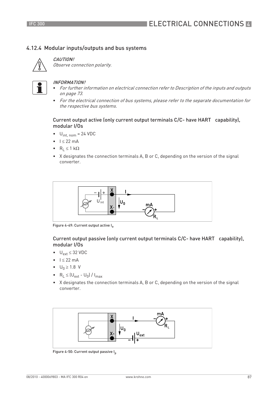 Electrical connections, 4 modular inputs/outputs and bus systems | KROHNE IFC 300 Converter EN User Manual | Page 87 / 192