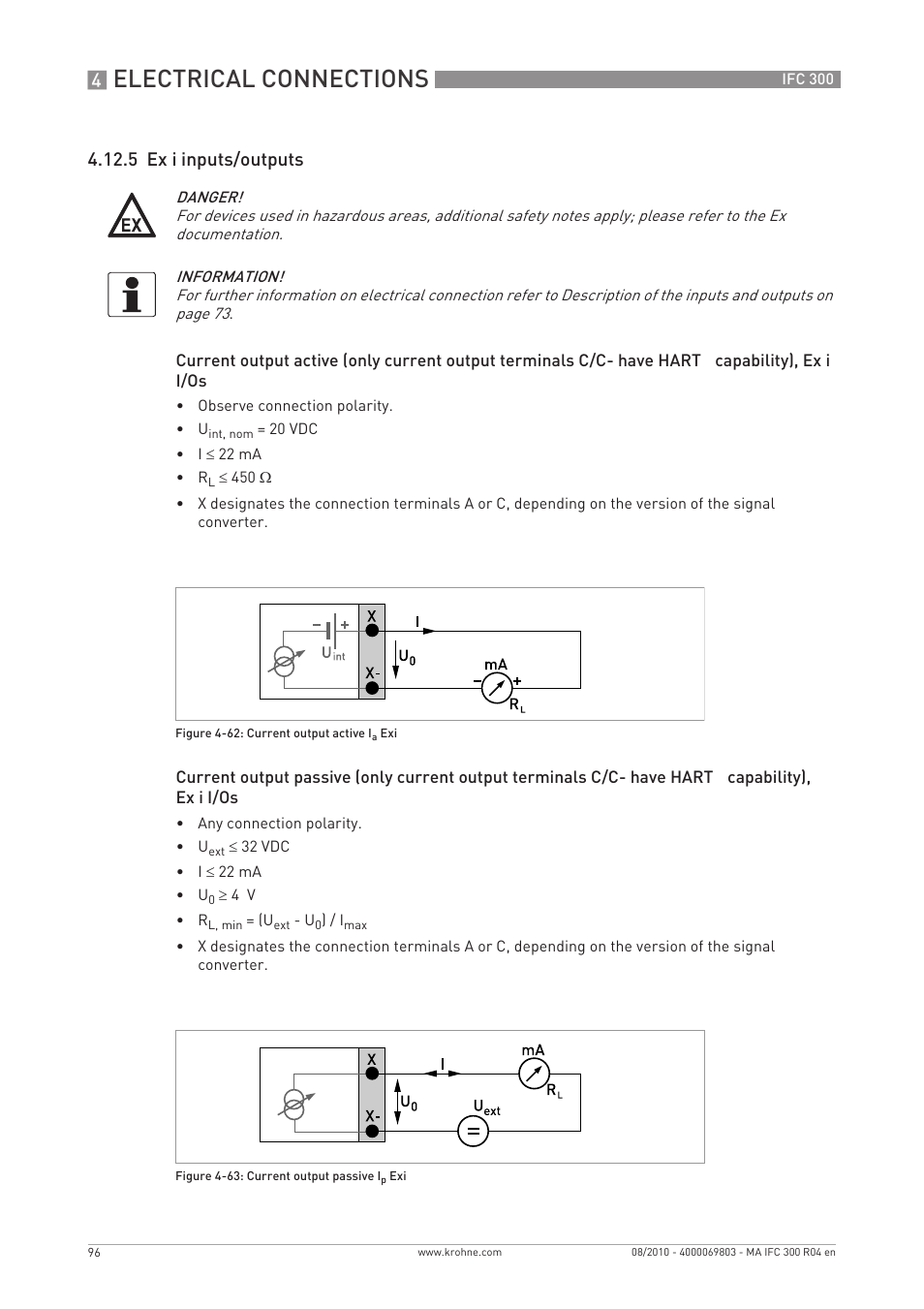 Electrical connections, 5 ex i inputs/outputs | KROHNE IFC 300 Converter EN User Manual | Page 96 / 192