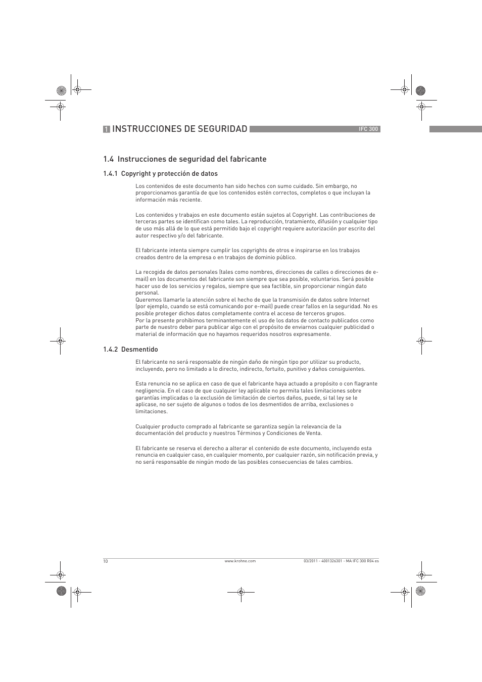 Instrucciones de seguridad, 4 instrucciones de seguridad del fabricante | KROHNE IFC 300 Converter ES User Manual | Page 10 / 196