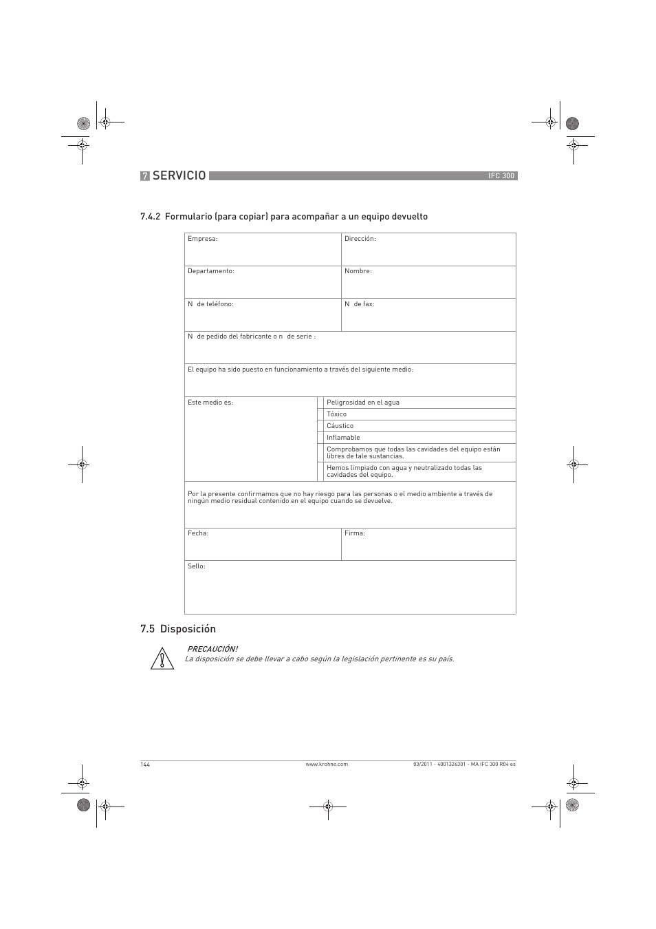 Servicio, 5 disposición | KROHNE IFC 300 Converter ES User Manual | Page 144 / 196