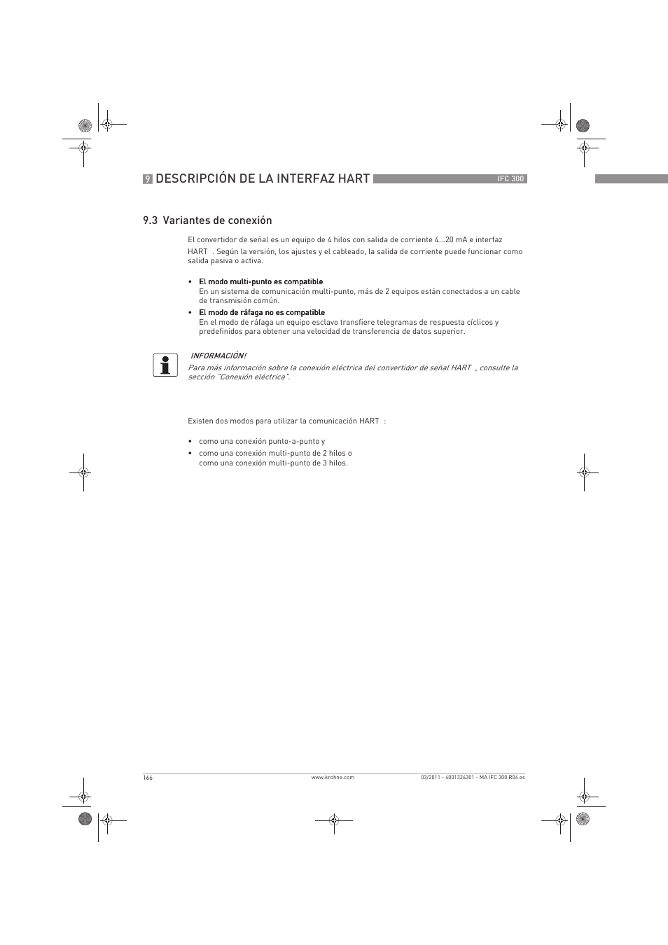 Descripción de la interfaz hart, 3 variantes de conexión | KROHNE IFC 300 Converter ES User Manual | Page 166 / 196