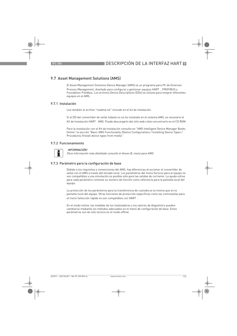 Descripción de la interfaz hart, 7 asset management solutions (ams) | KROHNE IFC 300 Converter ES User Manual | Page 173 / 196