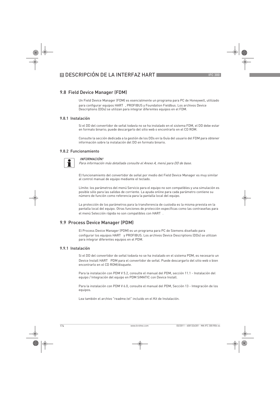 Descripción de la interfaz hart, 8 field device manager (fdm), 9 process device manager (pdm) | KROHNE IFC 300 Converter ES User Manual | Page 174 / 196