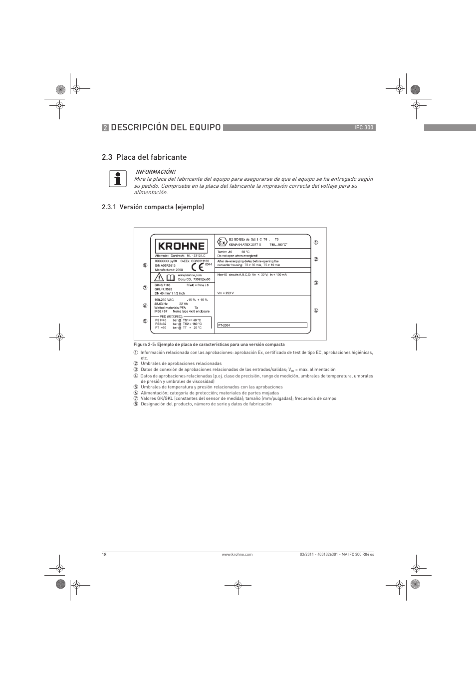 Descripción del equipo, 3 placa del fabricante | KROHNE IFC 300 Converter ES User Manual | Page 18 / 196