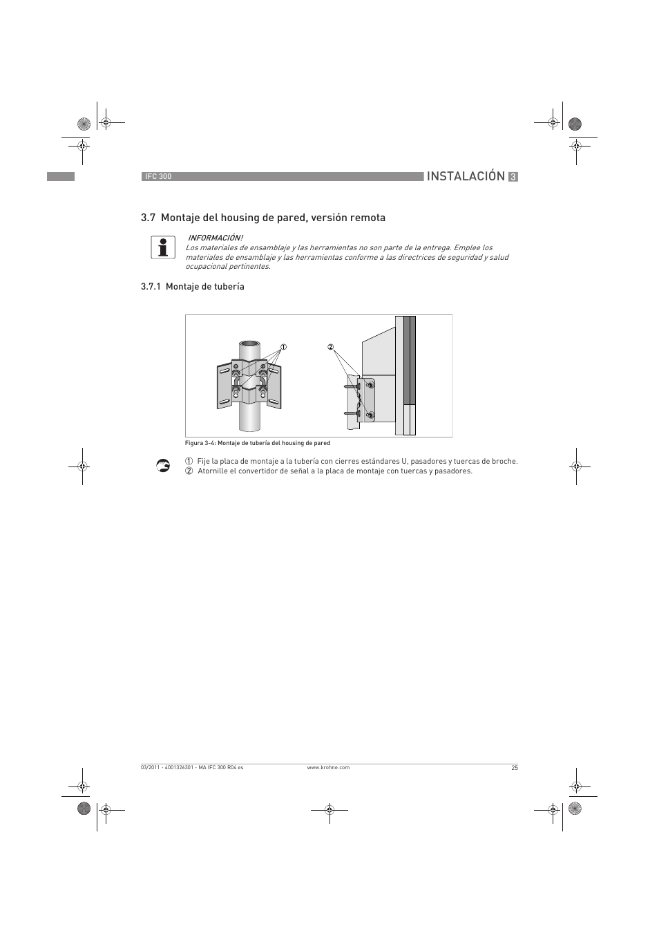 Instalación, 7 montaje del housing de pared, versión remota | KROHNE IFC 300 Converter ES User Manual | Page 25 / 196