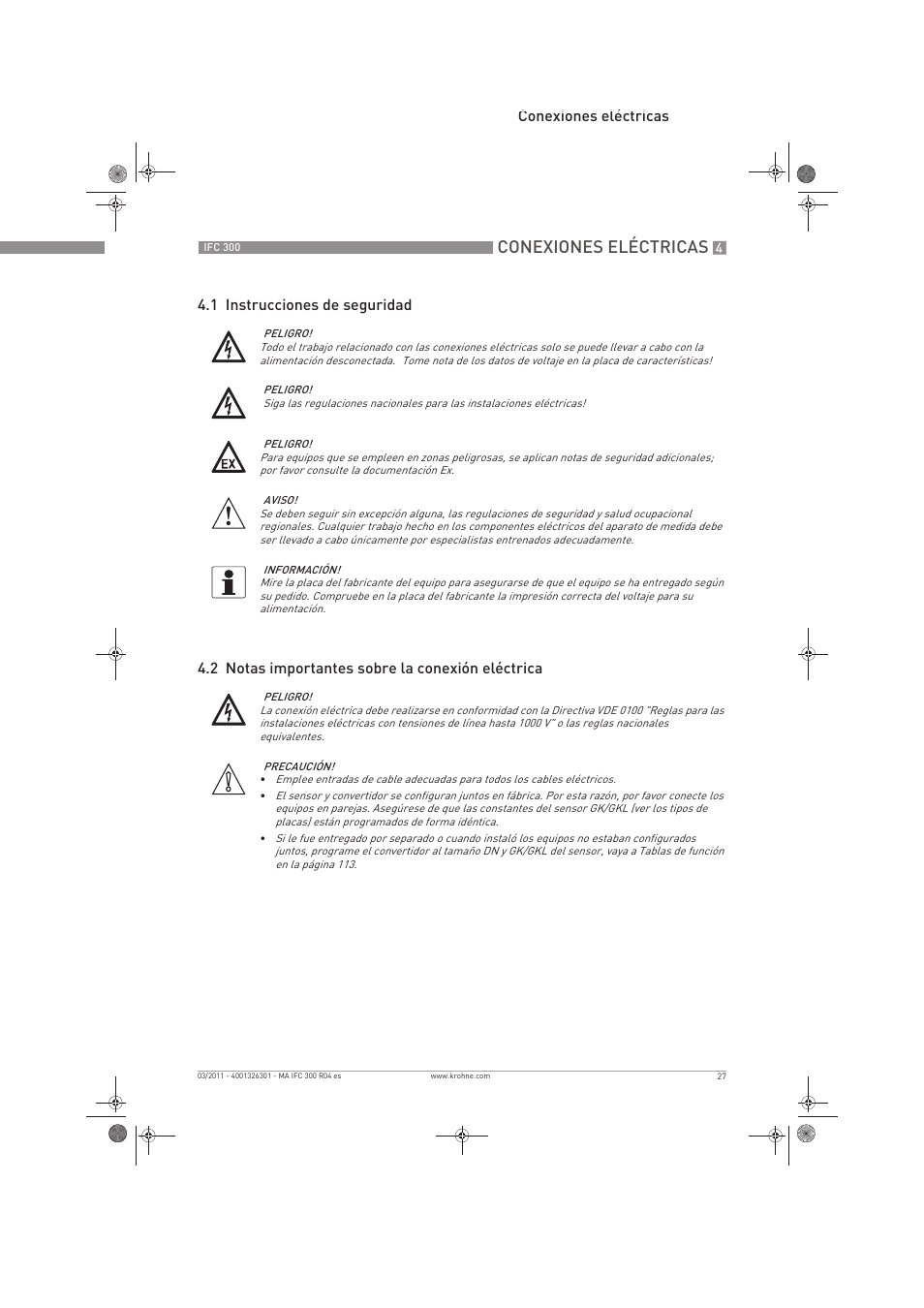 Conexiones eléctricas | KROHNE IFC 300 Converter ES User Manual | Page 27 / 196