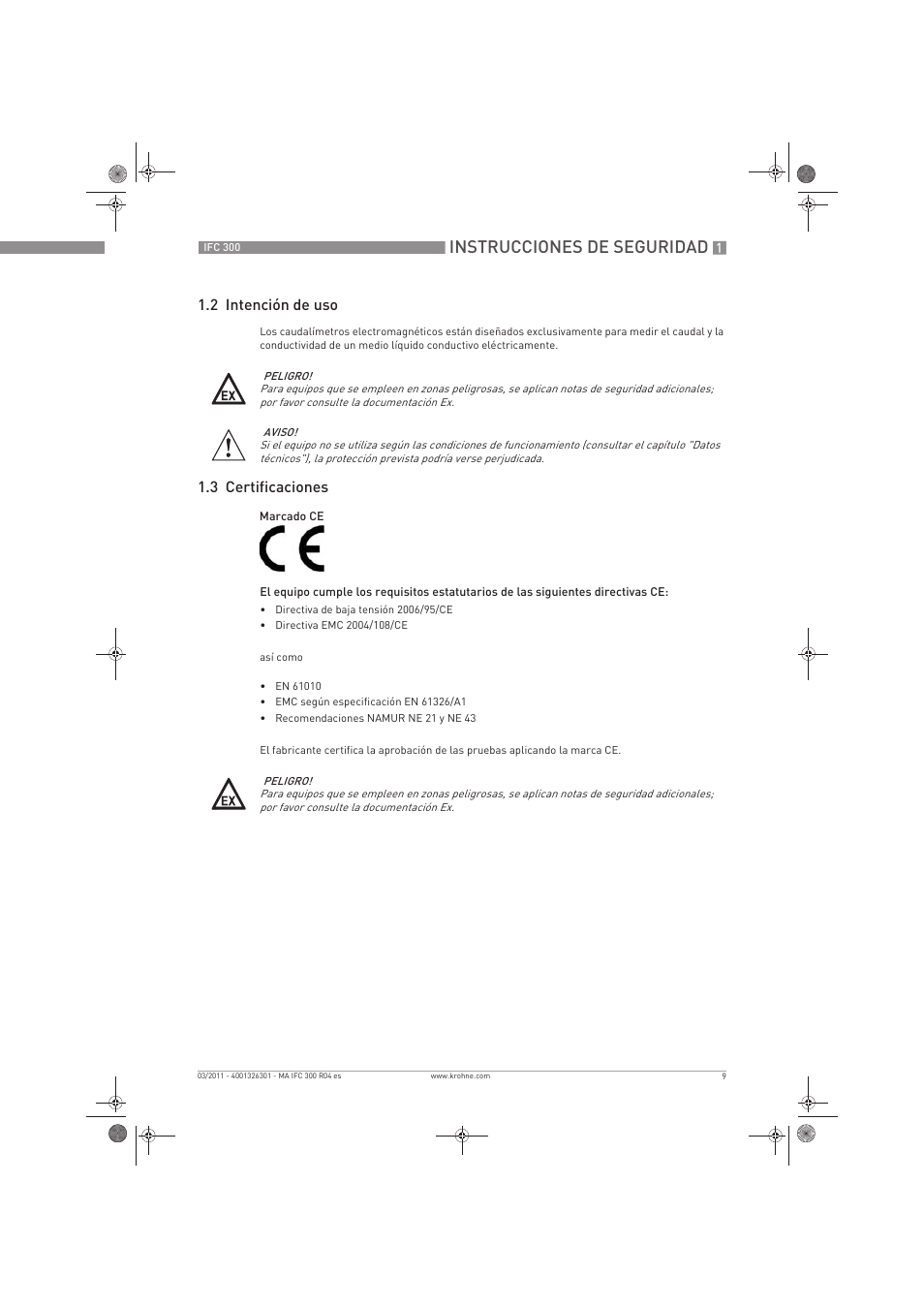Instrucciones de seguridad, 2 intención de uso, 3 certificaciones | KROHNE IFC 300 Converter ES User Manual | Page 9 / 196