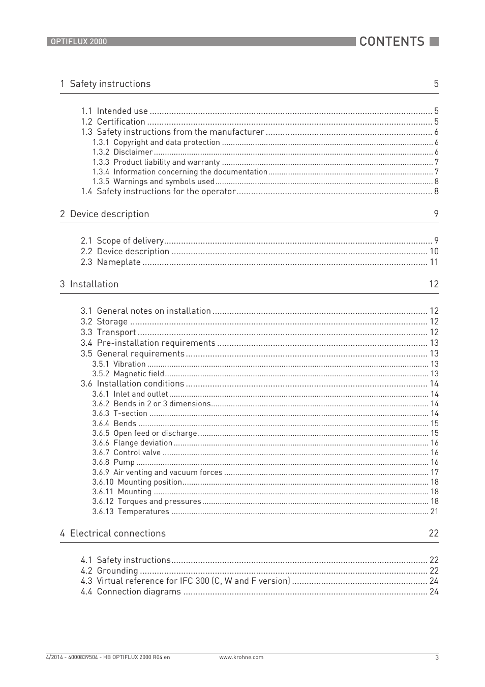 KROHNE OPTIFLUX 2000 EN User Manual | Page 3 / 48